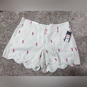 Crown & Ivy White Shorts with Pink Seahorse Embroidery